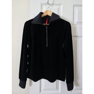 Spanx Womens Sweatshirts Velvet Half Zip Pullover Black Size L